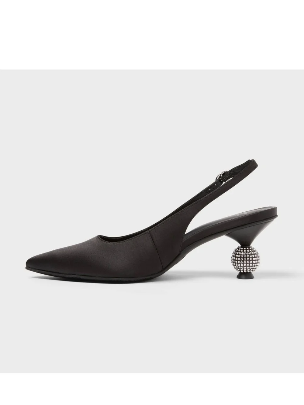 A New Day Satin Simone Pointed Toe Slingback Pump in Charcoal Memory Foam Insole